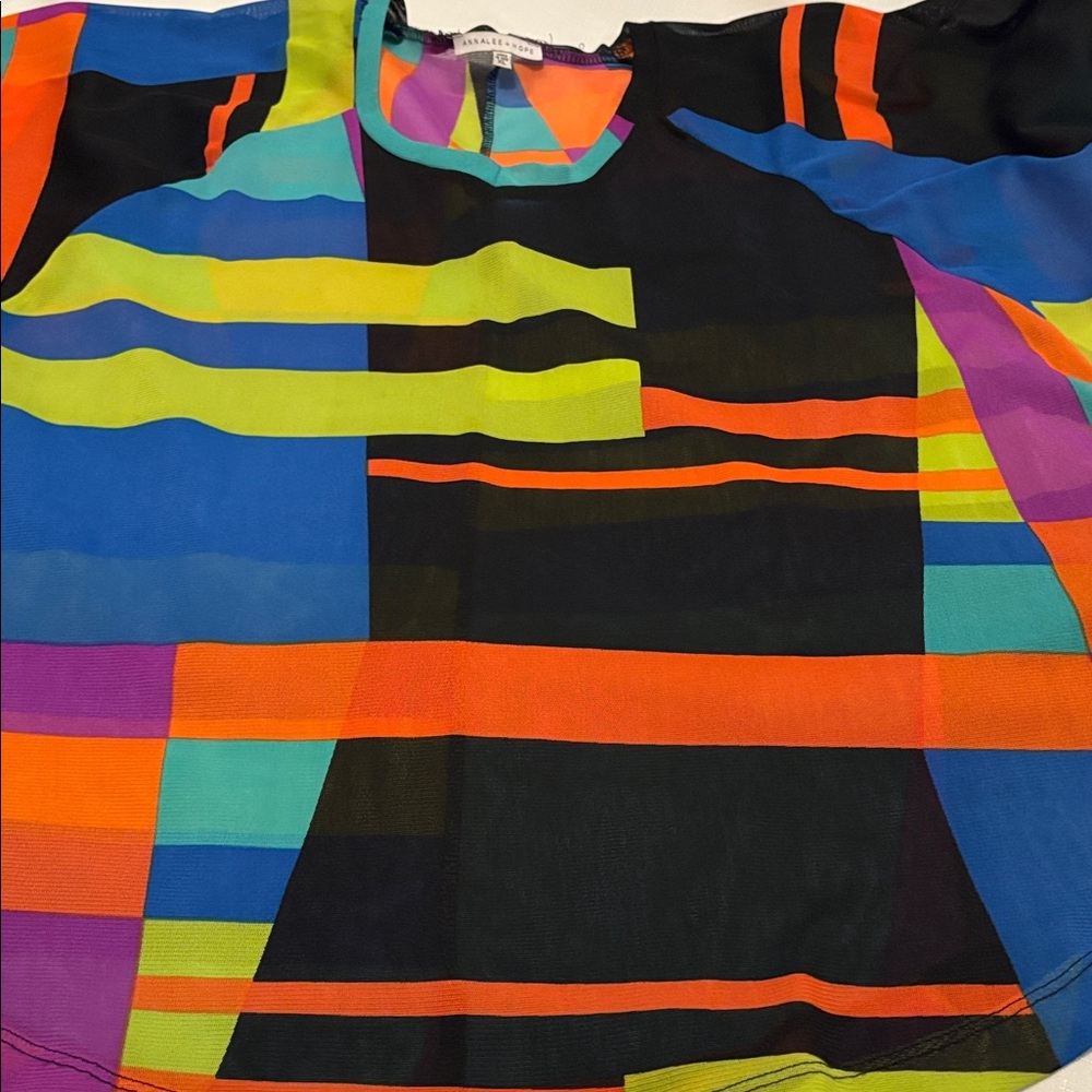 Annalee + Hope multicolored sheer poncho SZ XL cape style rounded edge vacay - Picture 9 of 12